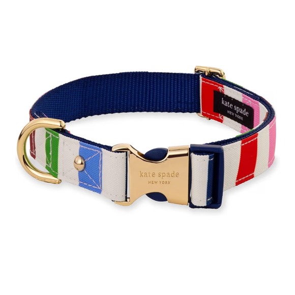 Kate Spade New York Adventure Stripe Dog Collar Gold Hardware Medium Large - Picture 10 of 11